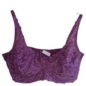 Underwire Full Coverage Bra Soft Unlined Cup Plus SZ 46C PURPLE Floral